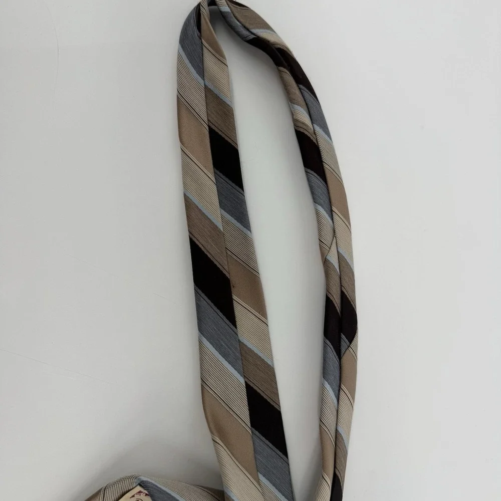 Vintage Philippe Longuet Paris NY Silk Tie Brown Blue Striped 56.5
